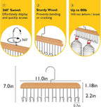 Bra Hangers for Closet Organizer with 16 Metal Hooks Belt Hanger for Closets Space Saving Multi Hook Hanger Non-Slip Tank Top Hanger 360°Rotating Display Belt Organizer for Tie, Hat, Bra Wooden 3 Pack