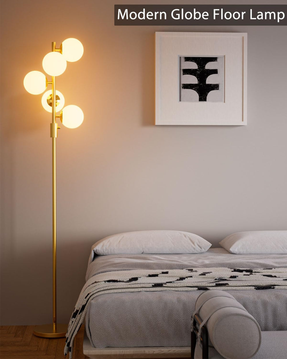 Lightdot Dimmable Globe Floor Lamp, Gold Standing Lamps with 5PCS 3000K Bulbs...