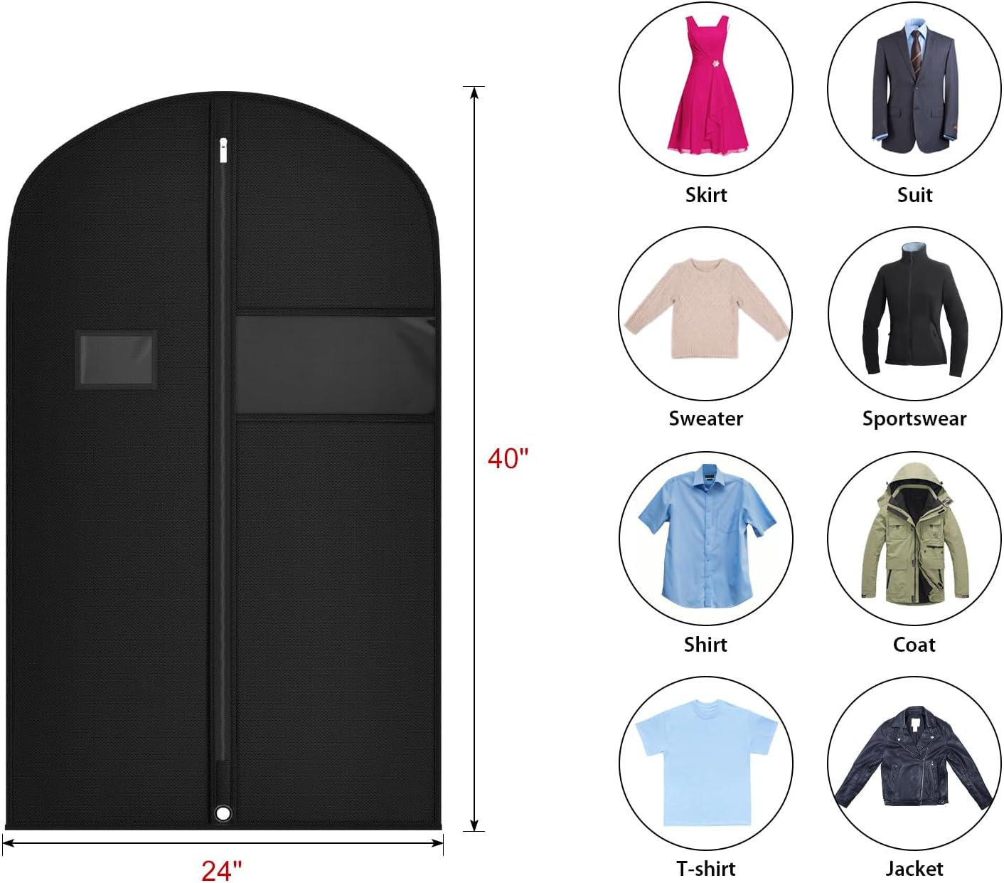 Univivi Suit Bags Garment Bag for Men Storage, 40 Inch, 10 Pack | Breathable Garment Bag, Dustproof Suit Travel Bag, Clear Window and ID Card Holder for Suits, Jackets, Shirt and Coat