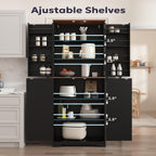 Furnify 72" Tall Kitchen Pantry Cabinet with Door Organizer, Black | Farmhouse Rustic Tall Buffet Cabinet with Adjustable Shelves, Freestanding Storage Cupboard for Kitchen Dining Room Bathroom