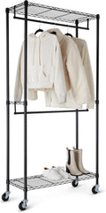 Amazon Basics Adjustable, Double Hanging Rod Garment Rolling Closet Organizer Rack with Wheels, Heavy Duty, Black, 36'' x 14'' x 72'', WI-GAR1436B