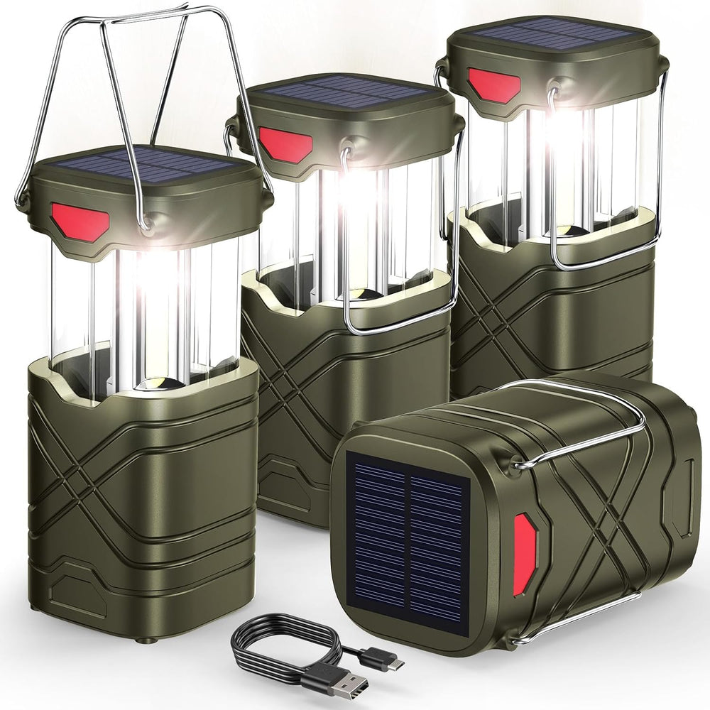 LETMY 4 Pack Camping Lantern, Rechargeable LED Lanterns, Solar Lantern Batter...