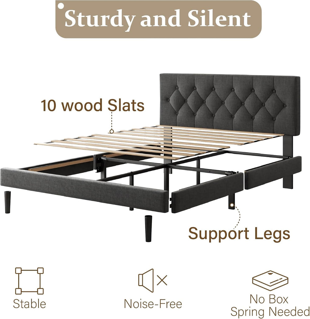 CXVX Full Size Platform Bed Frame with Upholstered Headboard, Button Tufted D...