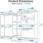 VIPEK X3 Expandable Heavy Duty Clothes Rack Adjustable from 5'2" to 8' with Flexible Shelves and Hanger Rods, Large Freestanding Clothing Racks for Hanging Clothes, Max Load 1210LBS, White