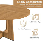 Modern 5-Piece Dining Table Set with 4 Chairs,Oak Round MDF Dining Table, Black Fabric Upholstered Chairs with Natural Wood Legs for Kitchen Dining Room Home