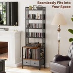 DVD Storage Vinyl Record Storage Rack, 6-Tier CD Rack Tower with Drawers for CDs, DVDs, Albums, Books & Games, Vinyl Record Holder & DVD Shelf Organizer for Living Room & Home Office, 20.8x11.8x63Inch