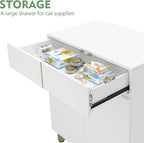 Large/Tall Litter Box Enclosure, Modern Wooden Litter Box Furniture for XL Litterbox with Drawer as Sideboard Cabinet (White)