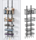 Consumest 6-Tier Hair Tool Organizer - Hair Dryer Holder Over The Door/Wall Mounted DIY Adjustable Shelf Bathroom Door Organizer with Hook for Curling Iron/Blow Dryer/Straightener Black
