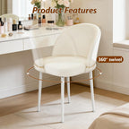 JPBSTO Swivel Vanity Chair No Wheels, Armless Desk Chair with Metal Legs, Single Dining Chair with Ergonomic Back for Bedroom, Office, Dining Room, Beige
