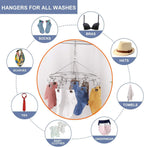 CenYouful 2 Pack Stainless Steel Round Hanging Drying Rack with 20 Clips for Drying Socks, Baby Clothes, Bras, Towel, Underwear, Hat, Scarf, Pants, Gloves
