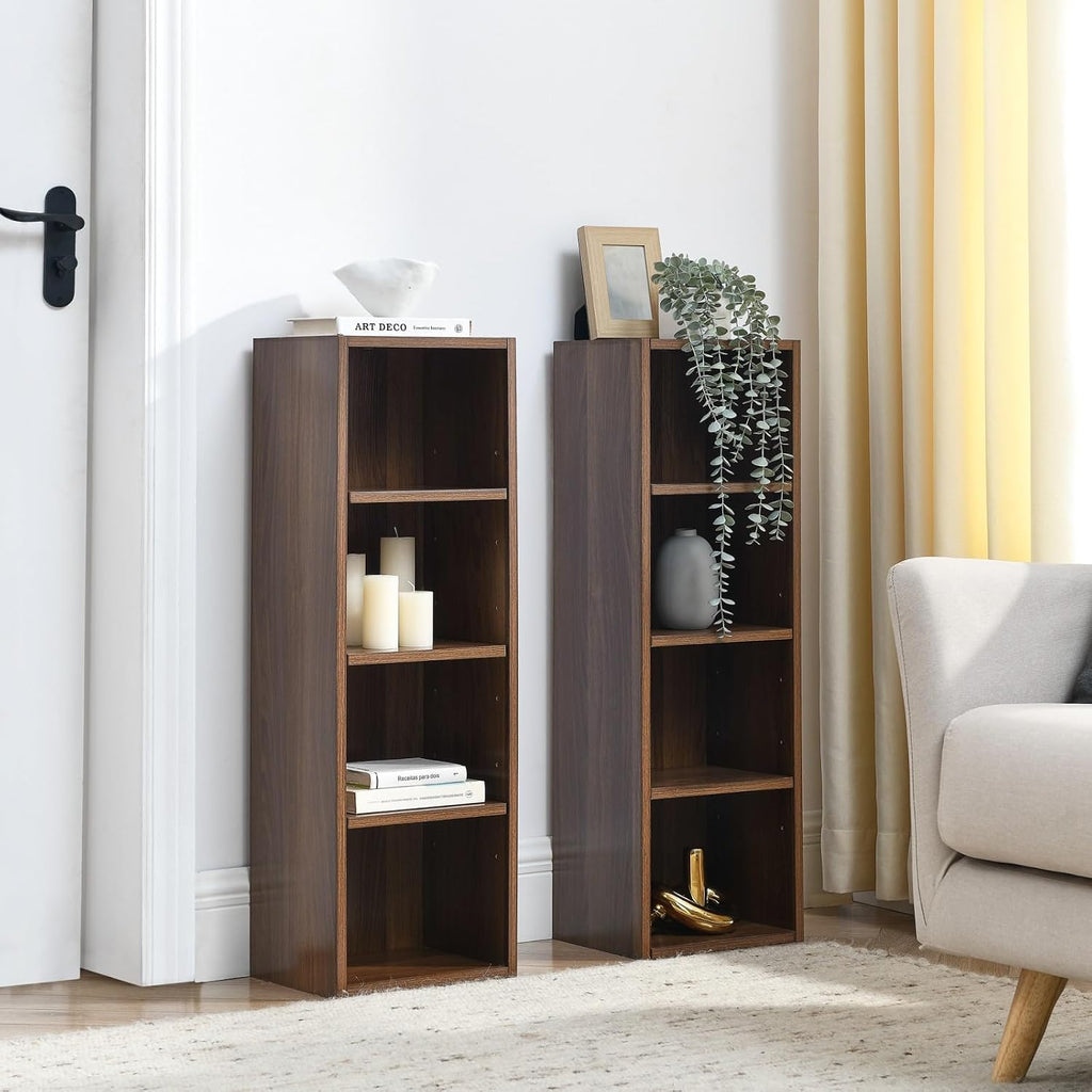8-Tier CD Storage Cabinet, Slim DVD Shelf Narrow Bookshelf, Disassembled CD DVD Media Tower Rack with Adjustable Shelves for Home Office 11.6l'' x 9.25w'' x 70.8h'' Walnut