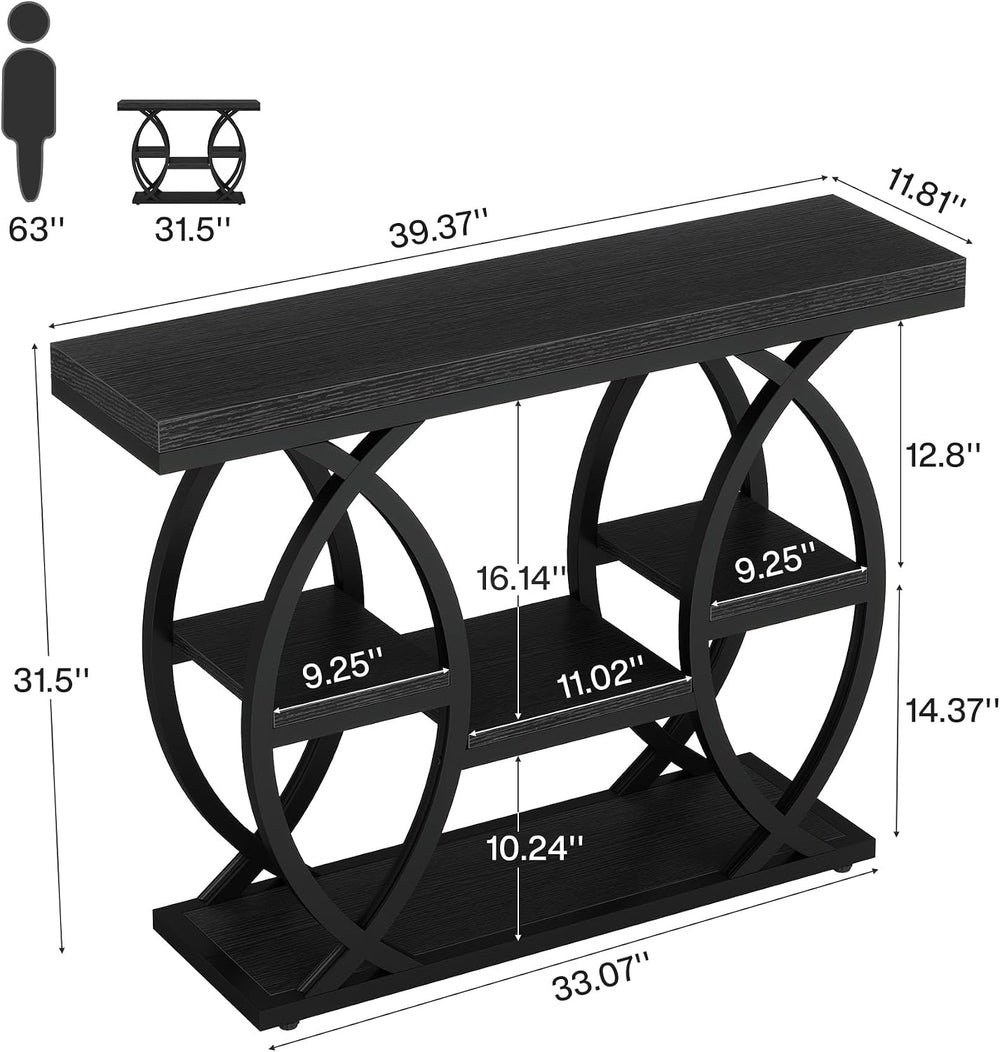 Tribesigns 39.4" Console Table, 4-Tier Sofa Table, Accent Tables, Black