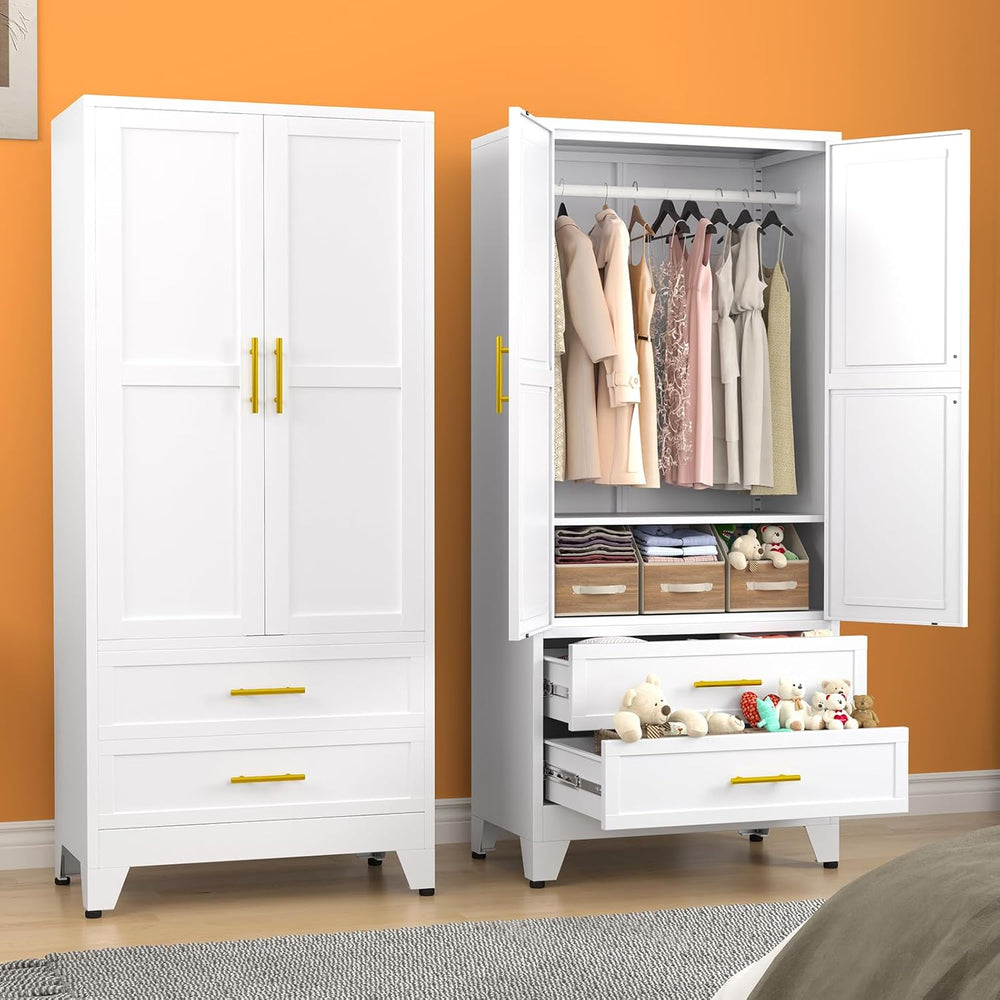 erosoei Metal Armoire Wardrobe Closet, 71 "Metal Clothing Storage Cabine...