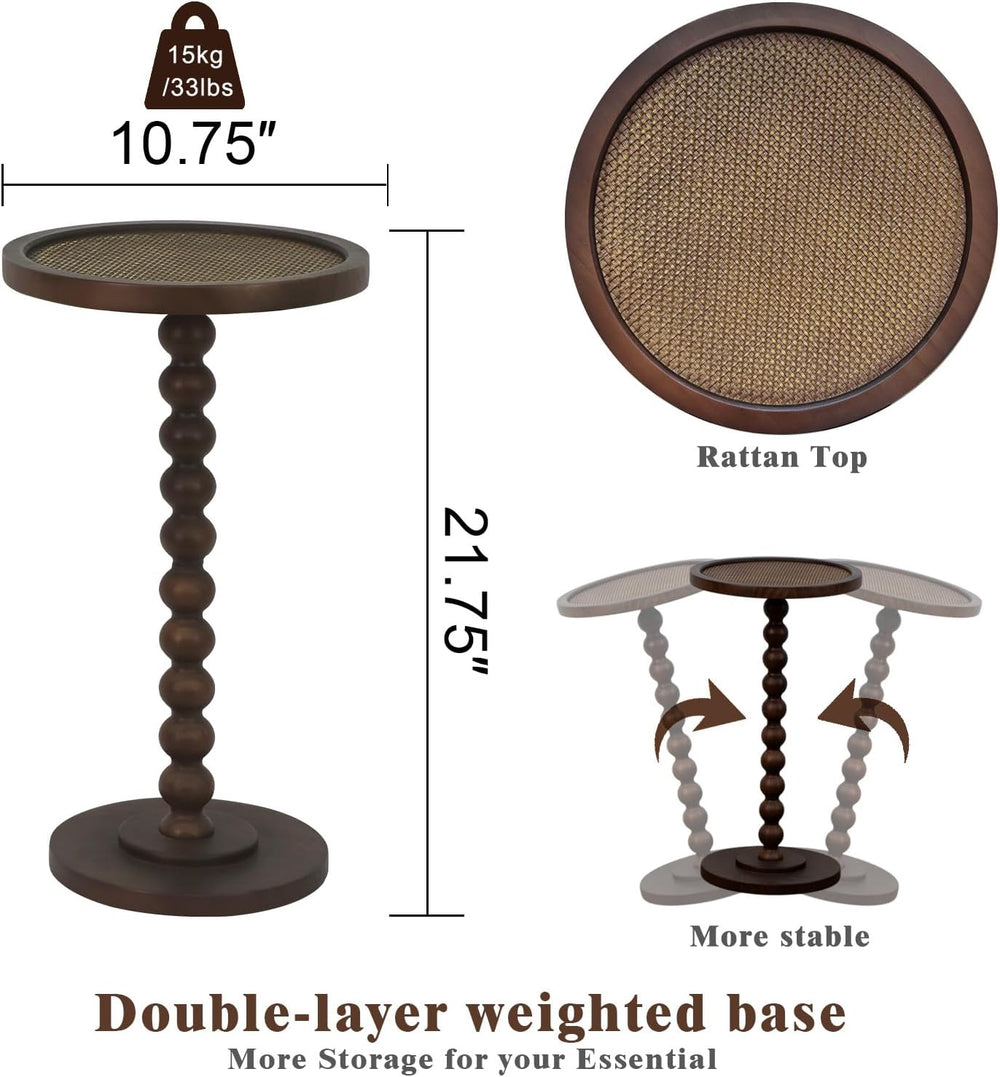 COVLON Solid Wood Drink Table, Small Pedestal Side Table for Small Spaces, Ra...
