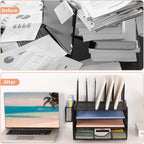 Desk Organizers and Accessories, 3-Tier Paper Organizer with 5 Vertical File Holders, File Organizer for Desk (Black With Drawer, 3T With Drawer)