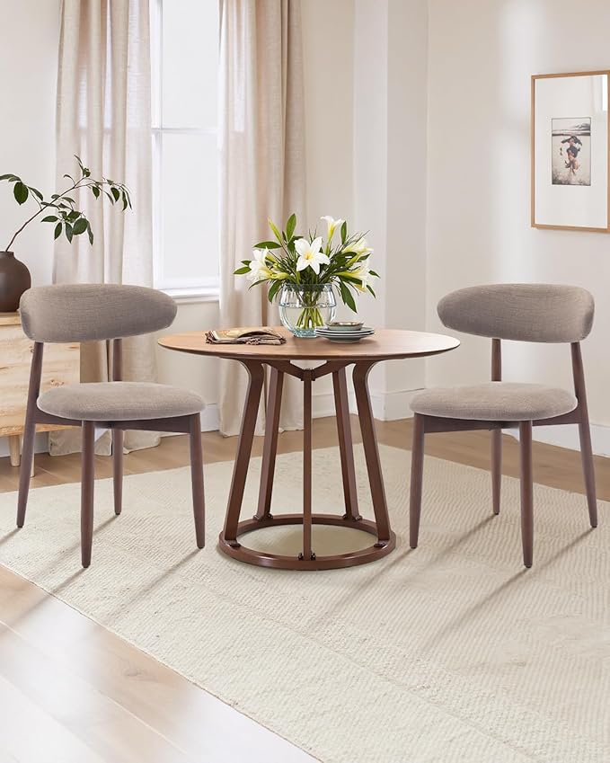 Dining Room Chairs Set of 4, Upholstered Farmhouse Dining Chairs, Modern Fabric Kitchen Chairs with Solid Wood Leg,Camel