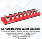 WORKPRO Magnetic Socket Organizer, 1/2-Inch SAE Sockets Holder, Socket Trays Holds 16 Pieces Standard Size and Deep Size Sockets(Socket not Included)