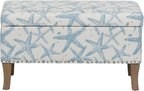 Linon Stephanie Cream and Light Blue Starfish Fully Upholstered Bench with Hidden Interior Storage
