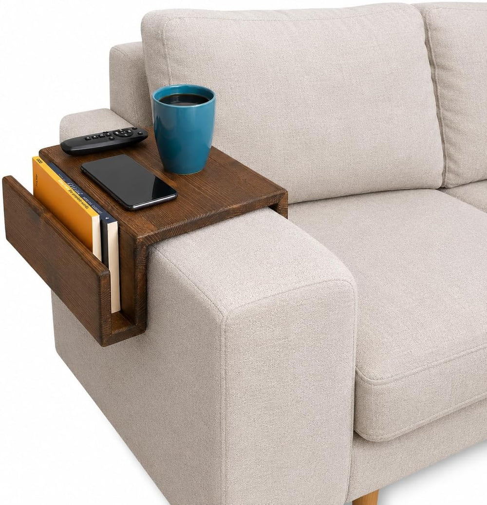 Wooden Sofa Armrest Mini Table & Storage Couch Arm Tray Side with Book or...
