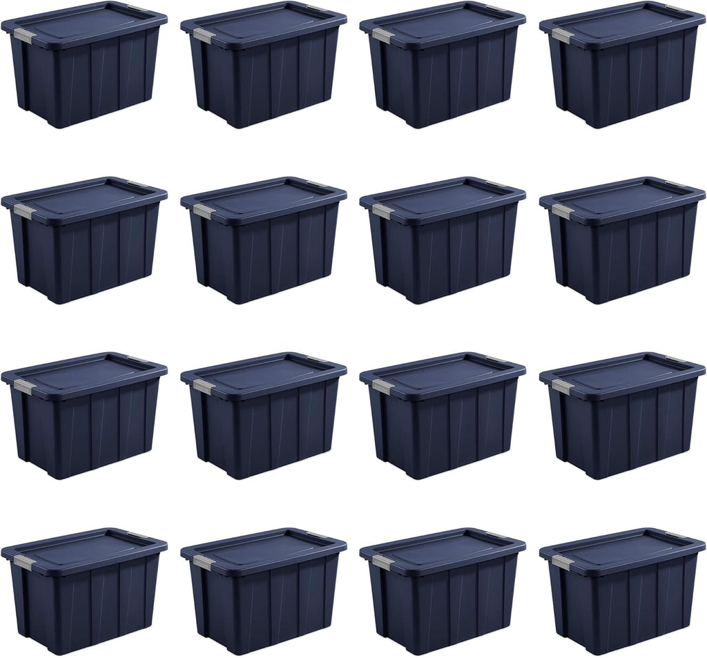 Sterilite 16-Pack Storage Bins with Lids, Heavy Duty Totes, Tuff1, 30 Gallon, Dark Indigo