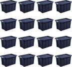 Sterilite 16-Pack Storage Bins with Lids, Heavy Duty Totes, Tuff1, 30 Gallon, Dark Indigo