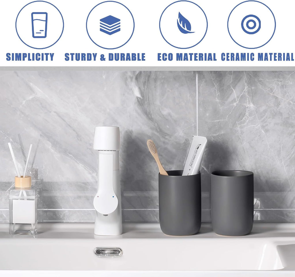 Matte Grey Toothbrush Holders for Bathrooms - Ceramic Toothbrush Toothpaste Holders Set, Grey Bathroom Tumbler Cups Reusable Toothbrush Cup, Counter Organizer