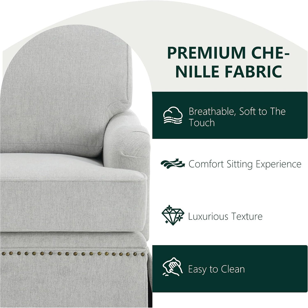 Swivel Accent Chairs with Ottoman, Set of 2, Chenille Ash Gray
