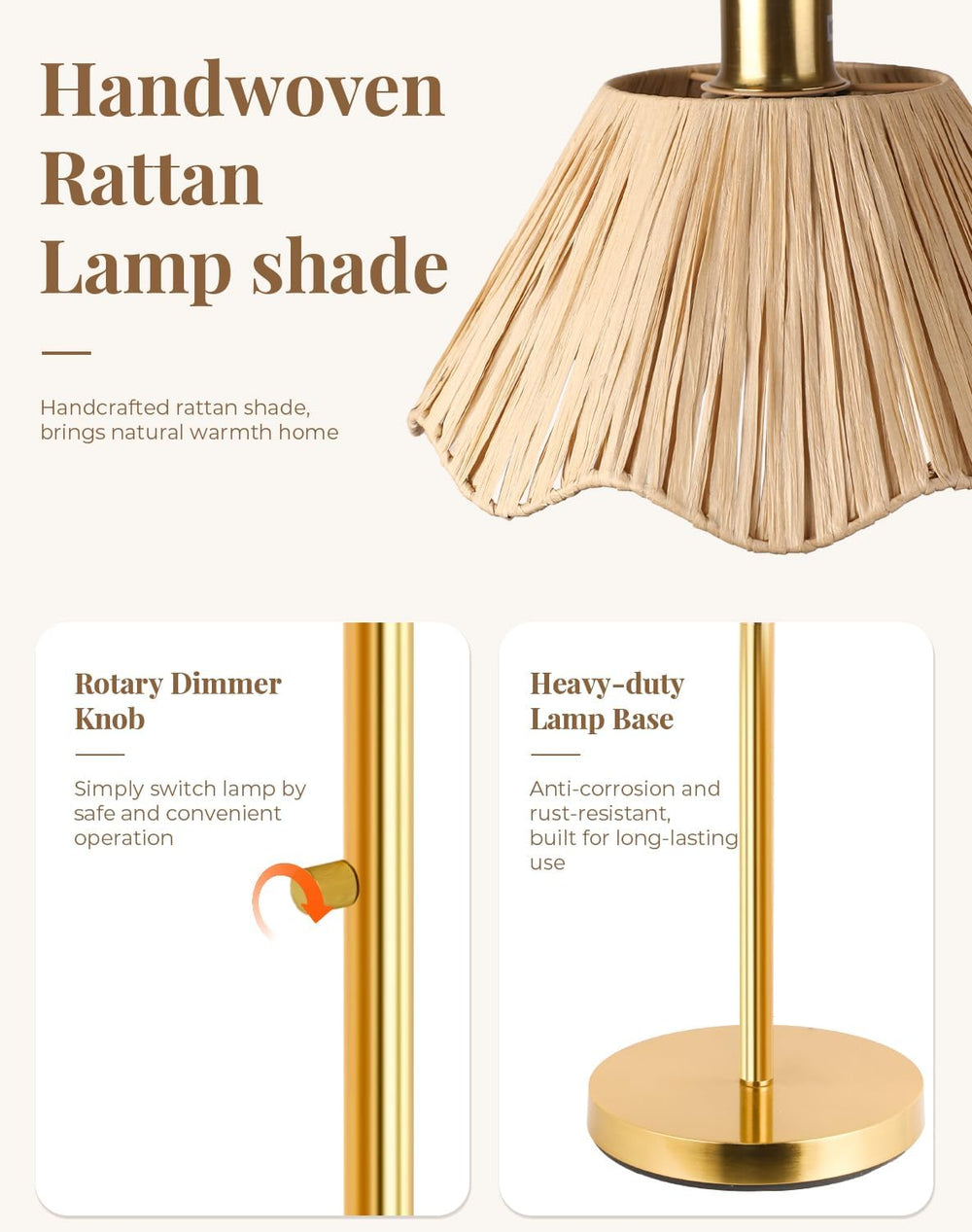Arc Floor Lamp for Living Room, Rattan Boho Floor Lamp with Hand-Woven Raffia...