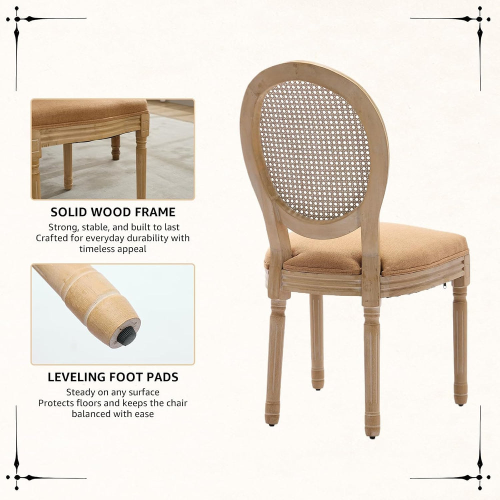 Vintage French Rattan Dining Chairs Set of 4, Round Back Accent Chairs with R...
