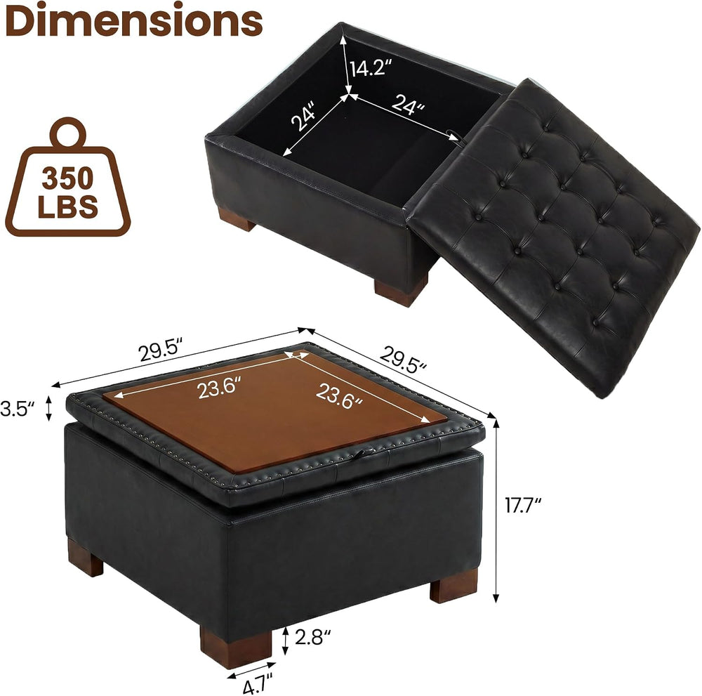 24 Inch Square Storage Ottoman Coffee Table, Modern Tufted Upholstered Ottoma...