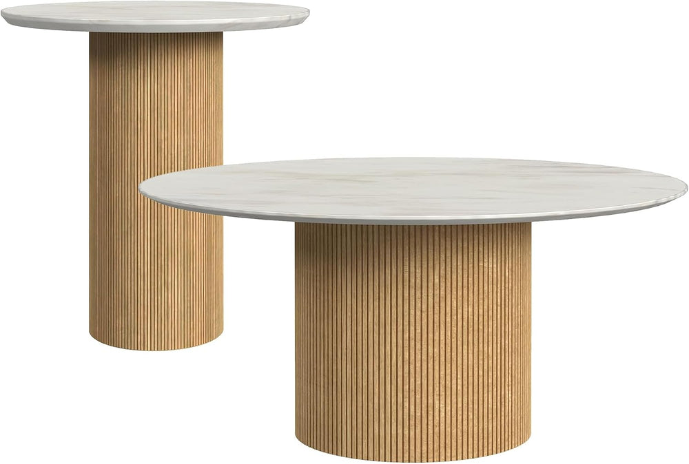 Picket House Furnishings Sutton 2PC Occasional Table Set with White/Natural