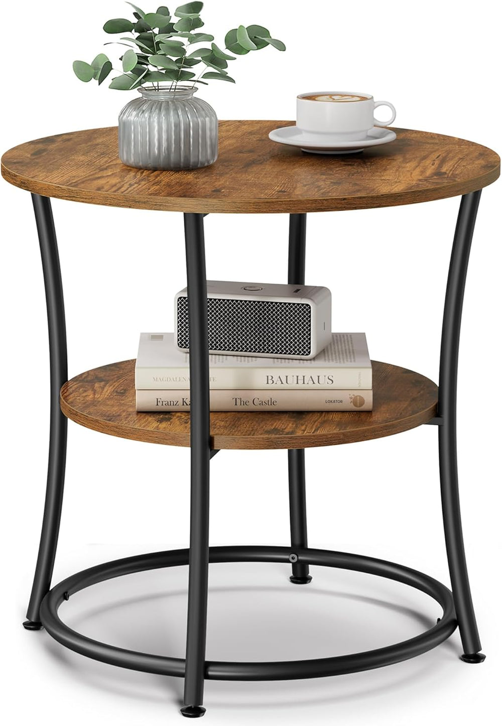 VASAGLE 21.7-Inch Round Side Table, 2-Tier End Table, Nightstand with Steel F...