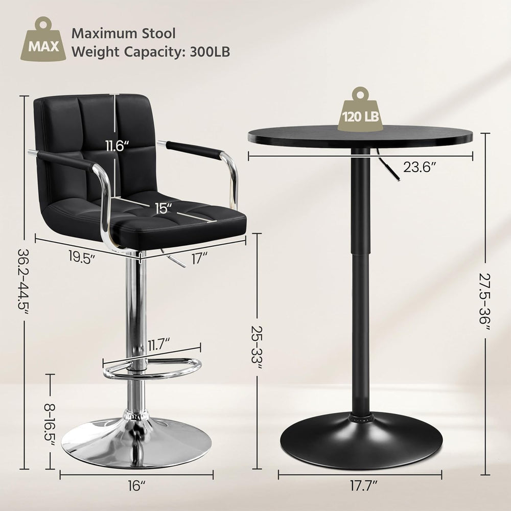 Yaheetech 3-Piece Bar Table and Stools, PU Leather Full Black | Round Pub Tab...