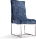 Manhattan Comfort Element Modern Velvet Dining Chairs, High Density Foam, Chrome Finish Stainless Steel Frame, High-Back, Fully Assembled Industrial Chic Accent Furniture, Set of 1, Blue