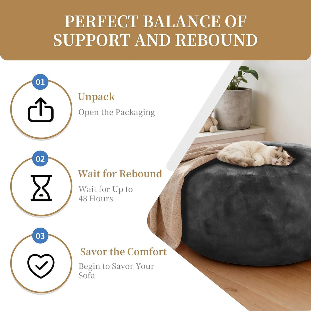 Combet Big Bean Bag Chairs for Adults, Bean Bag Chair with Filler Memory Foam Chair Super Soft Plush, Living Room Furniture, Suitable for Bedrooms, Comfy Lounge Reading Chairs, 4FT Darkgrey