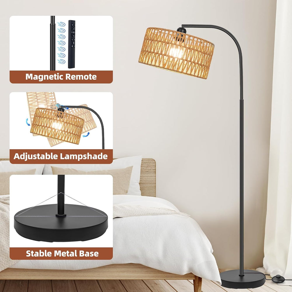 Rattan Floor Lamps for Living Room with Dimmable 9W LED Bulb Farmhouse