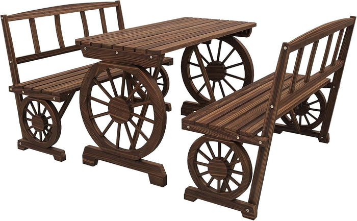 Outsunny Outdoor Table and Chairs for 4 People 3 Piece Carbonized
