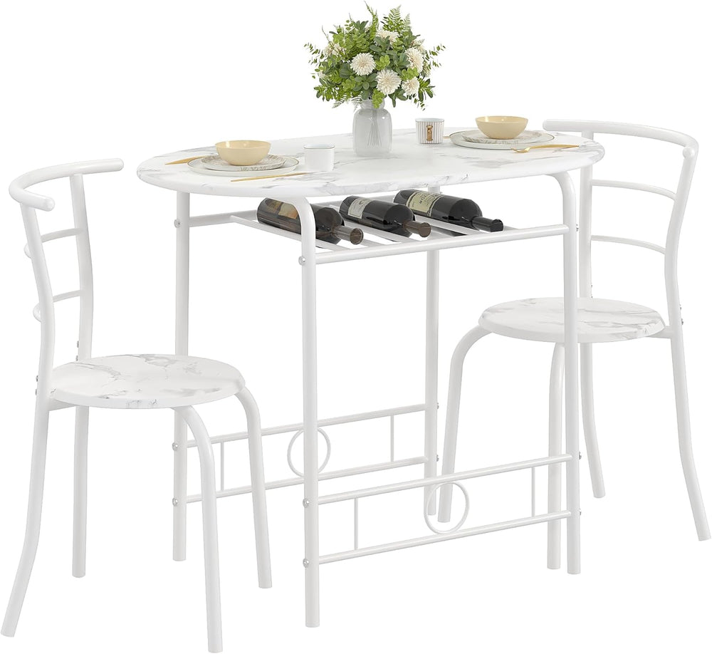 VECELO 3-Piece Dining Table Set for Kitchen Breakfast Nook, Faux Marbled Oval...
