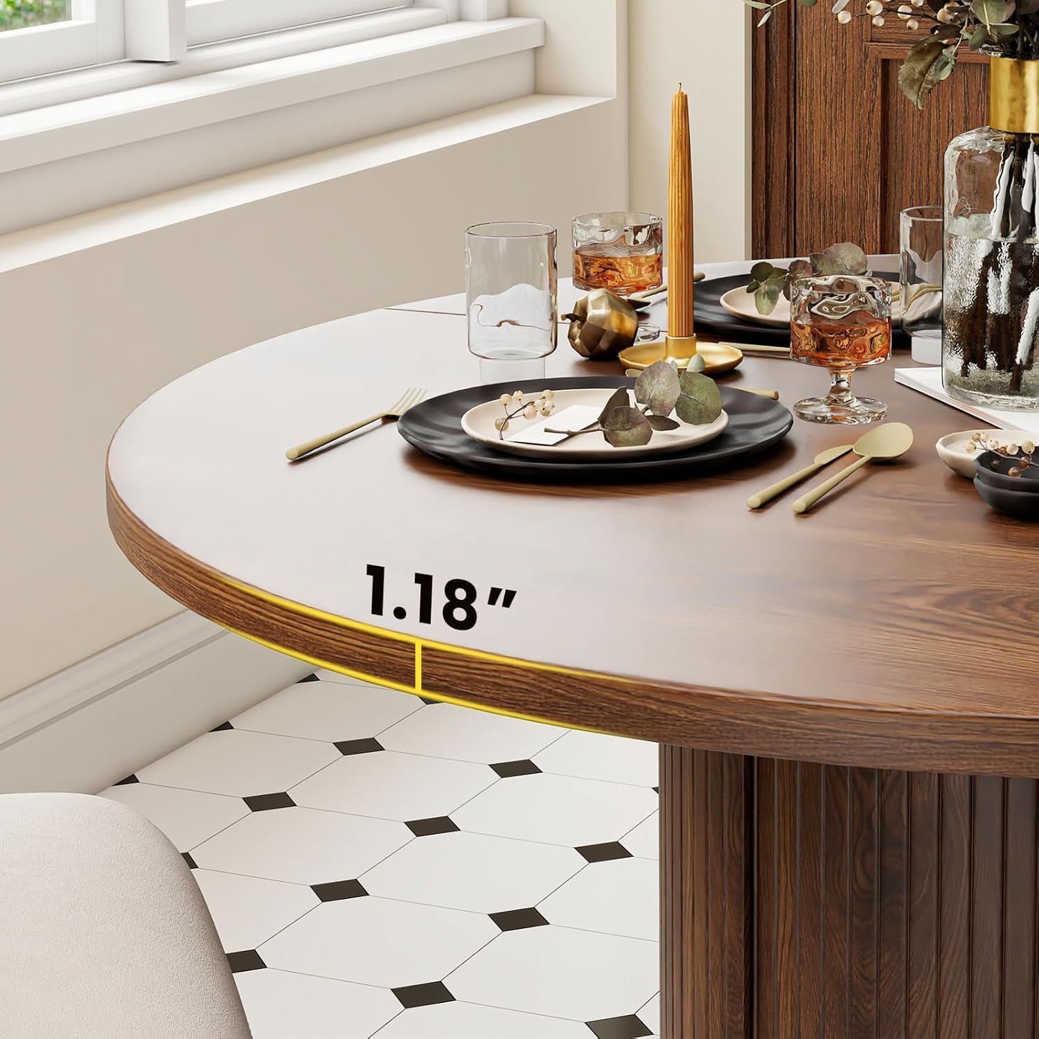 47" Kitchen Round Dining Table 5 Piece Set with Velvet Upholstered Chairs | Multi padded chairs, round oval dining sets for apartments, wipeable tabletop, fits farmhouse & modern decor