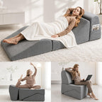 Yoga Chaise Lounge Chair Indoor, 3-in-1 Convertible Boneless Couch Bed | Corduroy Floor Sofa with Memory Foam, Zero Gravity Curved Design, No Assembly Required, for Bedroom, Living Room, Reading