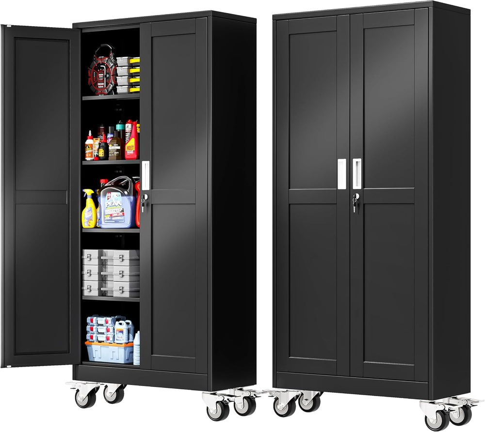 PAOFIN 71''H Tall Metal Garage Storage Cabinet with Wheels,Steel File...
