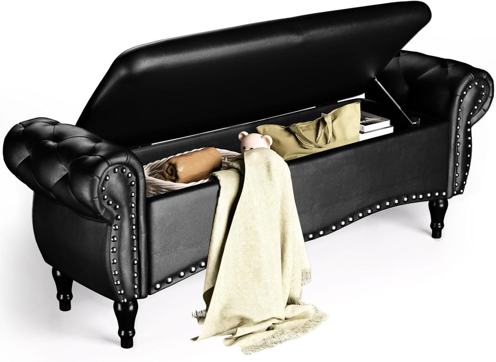 ZZW Storage Ottoman Bench, 51" Length Upholstered End of Bed Storage Ben...