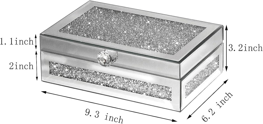 Mirrored Jewelry Box with Lid, Crushed Diamond Bling Jewelry Organizer for Wo...