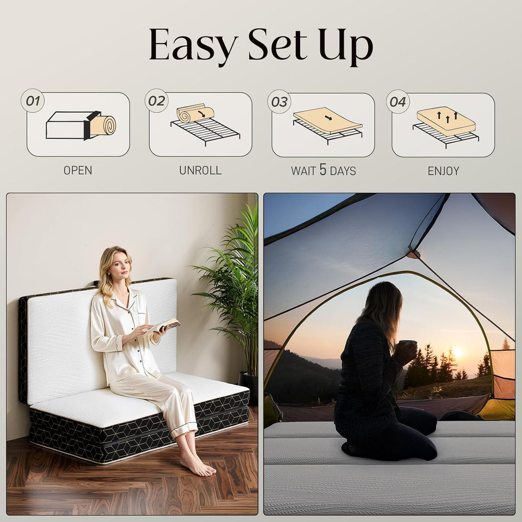 GEMBED Tri Folding Mattress Full Size - 4Inch Foldable Floor Sofa Bed | Memory Foam Tri-fold Handle & Non-Slip Bottom, Portable Foldable Sofa Bed Floor for Travel RV Camping Yoga - 73"x52"x4"