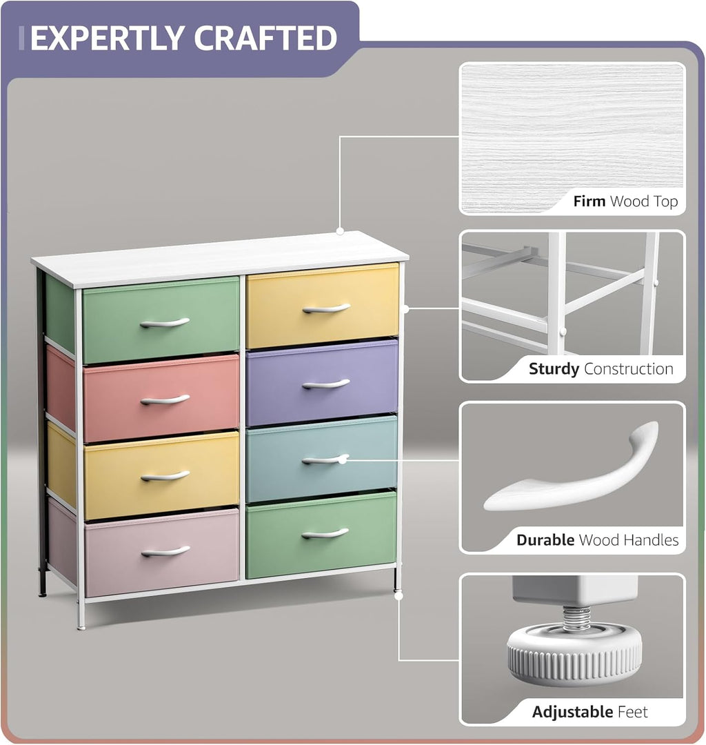 Sorbus Kids Dresser with 8 Drawers - Furniture Storage Chest Tower Unit for Bedroom, Hallway, Closet, Office Organization - Steel Frame, Wood Top, Tie-dye Fabric Bins (Pastel 1)