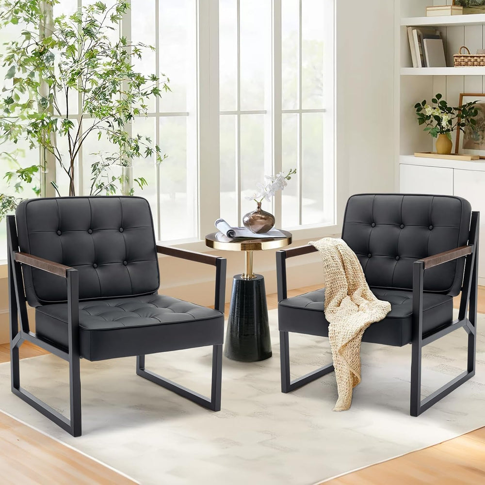 MALOL Mid Century Modern Accent Chair Set of 2, Comfy Living Room Chair, Blac...