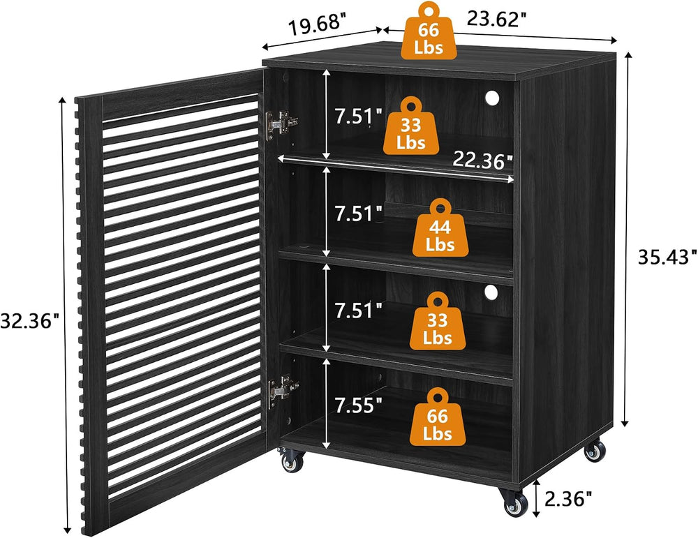 LEVNARY 5-Tier AV Media Cabinet with Grille Door, Modern Wooden Stereo Rack w...