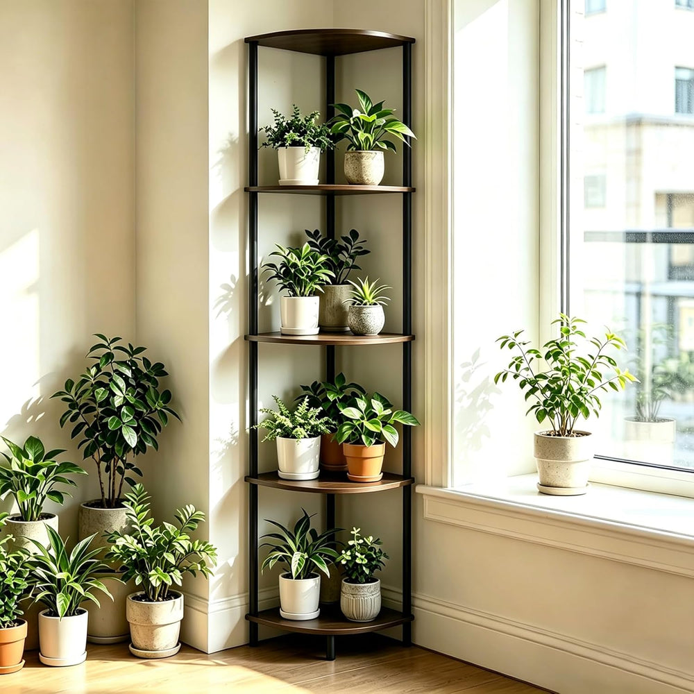 Corner Shelf Stand 5 Tier, Tall Slim Corner Bookshelf, Small Storage Display ...