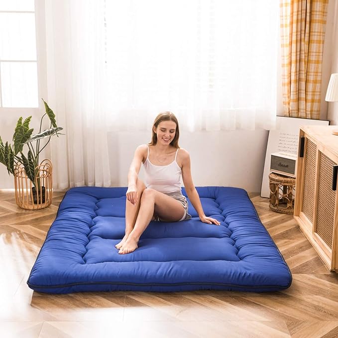 MAXYOYO Japanese Floor Mattress Futon Mattress, 4" Thicken Tatami Mat Sleeping Pad Foldable Roll Up Mat Boys Girls Dormitory Pad Kids Floor Lounger Pillow Bed, Charcoal Grey, Queen Size