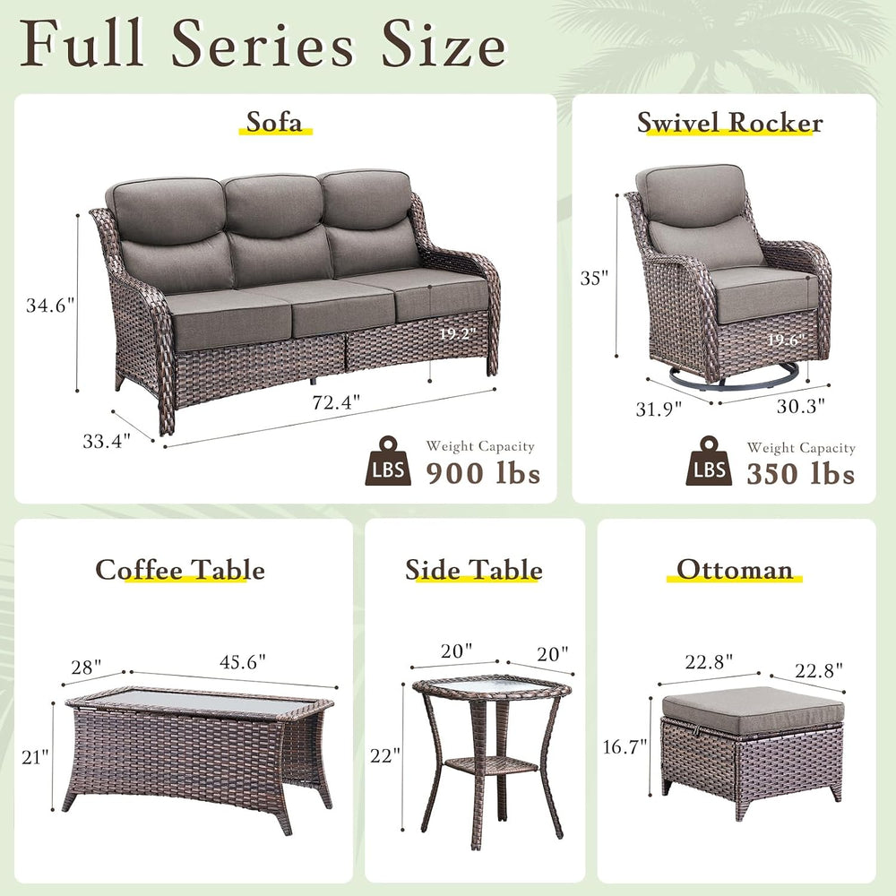 10 PCS Outdoor Furniture Set, Wicker Patio Conversation Set, Brown/Grey